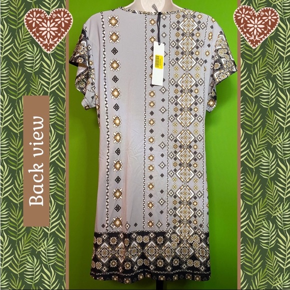 ARTSY NWT L LILY BY  FIRMIANA SLATE GRAY TUNIC W GEOMETRIC PATTERN - Picture 3 of 12